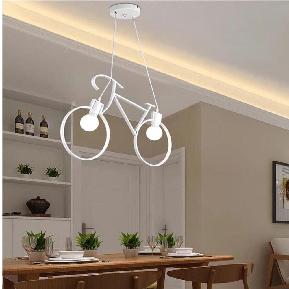 Lampadario a sospensione da soffitto con bicicletta vintage retrò lampada con bici 2 attacchi E27 da soffitto - enzoled