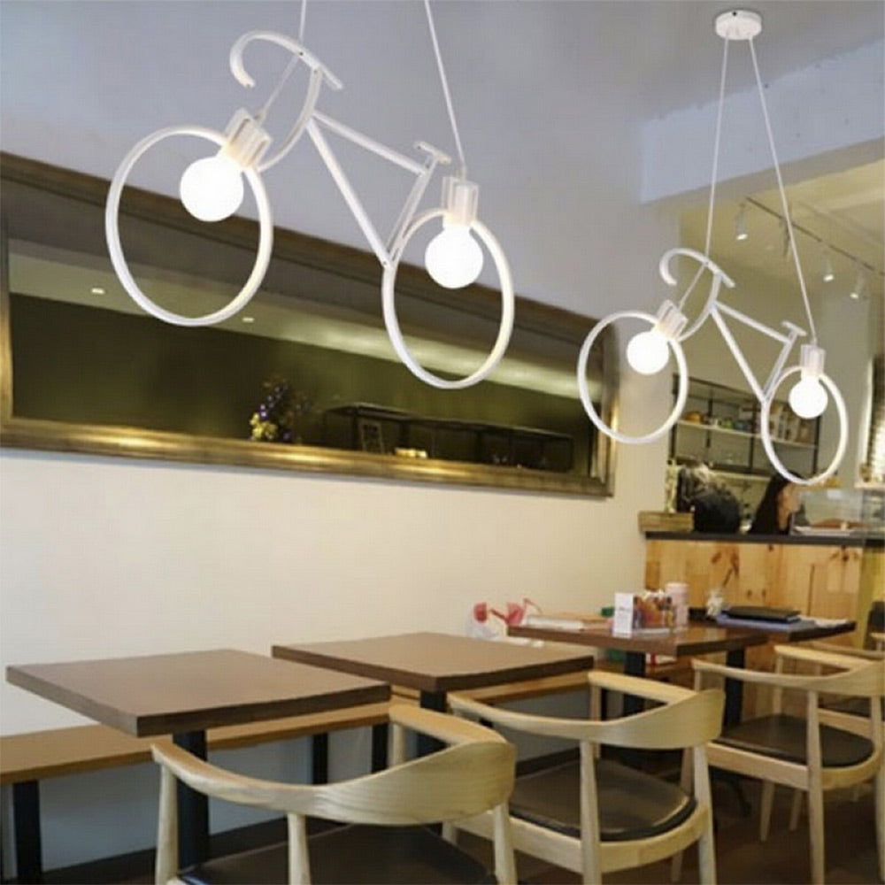 Lampadario a sospensione da soffitto con bicicletta vintage retrò lampada con bici 2 attacchi E27 da soffitto - enzoled
