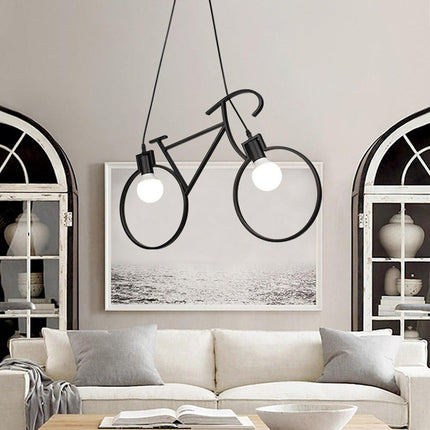 Lampadario a sospensione da soffitto con bicicletta vintage retrò lampada con bici 2 attacchi E27 da soffitto - enzoled