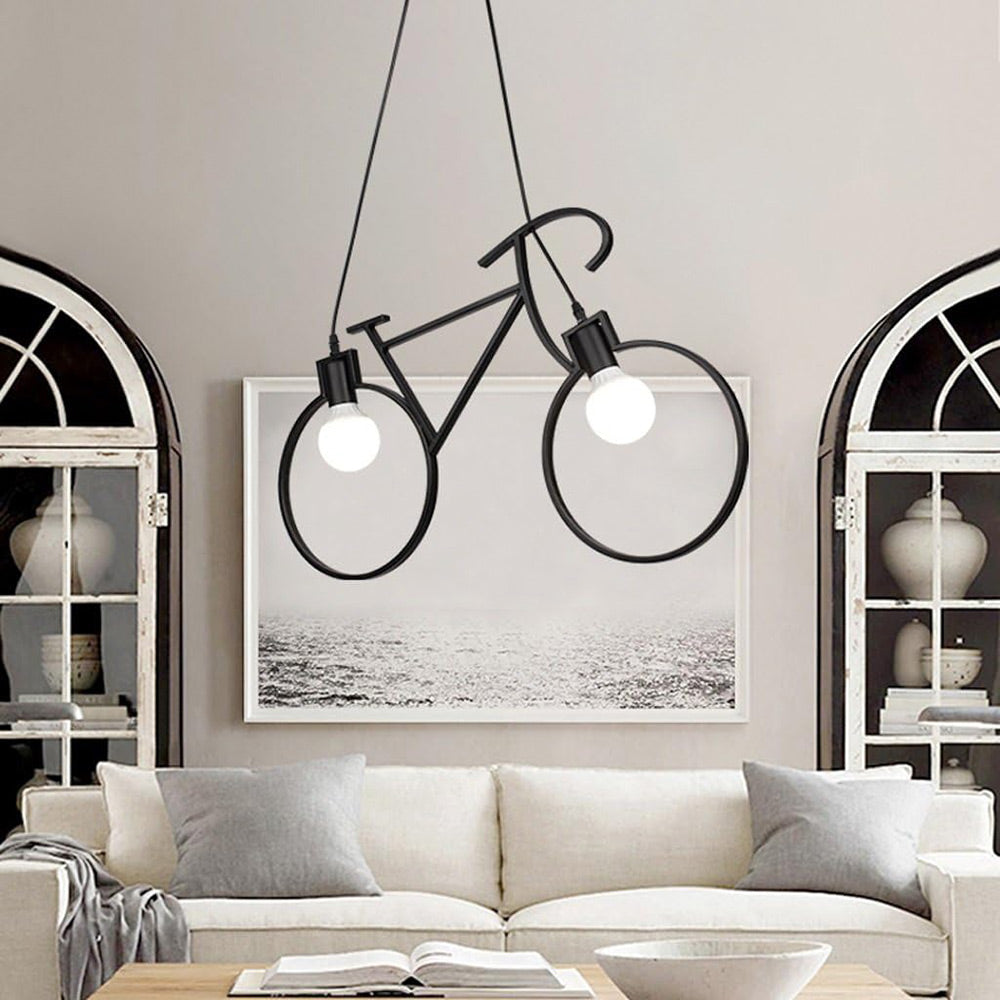 Lampadario a sospensione da soffitto con bicicletta vintage retrò lampada con bici 2 attacchi E27 da soffitto - enzoled