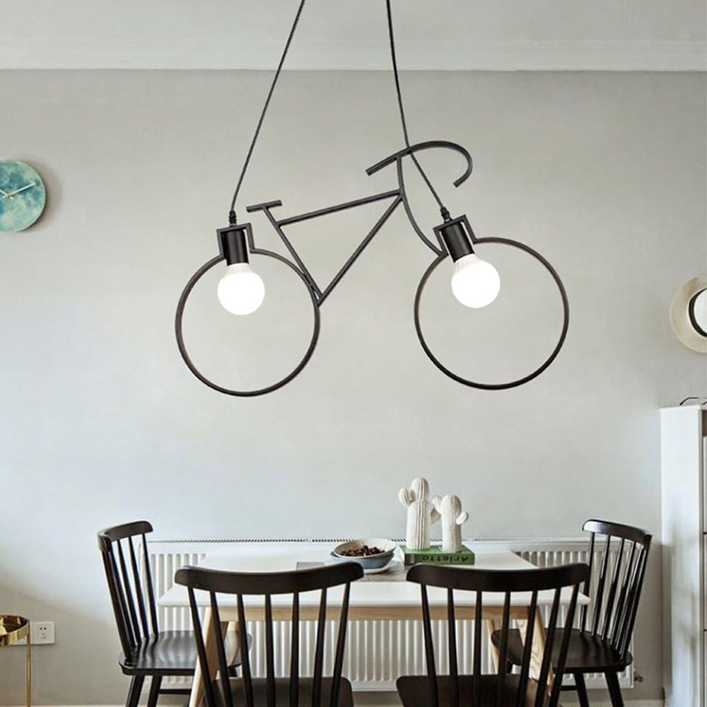 Lampadario a sospensione da soffitto con bicicletta vintage retrò lampada con bici 2 attacchi E27 da soffitto - enzoled
