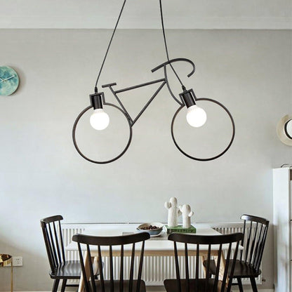 Lampadario a sospensione da soffitto con bicicletta vintage retrò lampada con bici 2 attacchi E27 da soffitto - enzoled