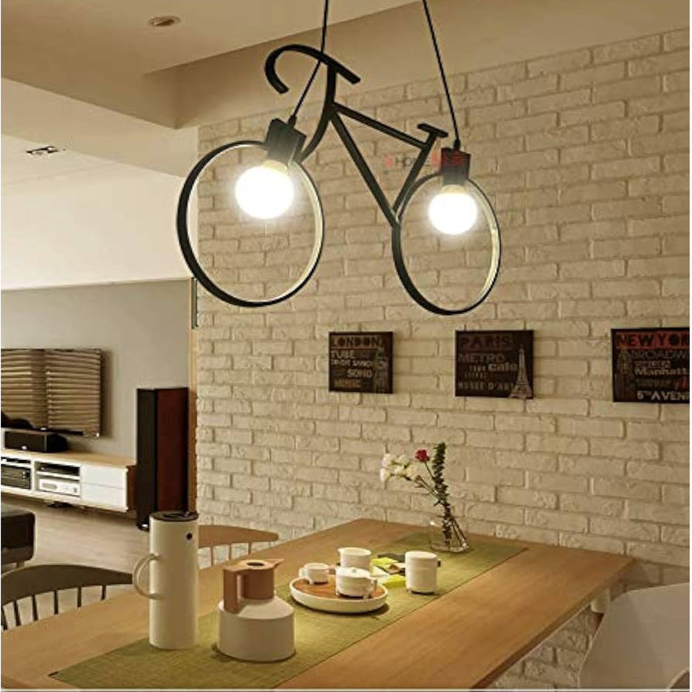 Lampadario a sospensione da soffitto con bicicletta vintage retrò lampada con bici 2 attacchi E27 da soffitto - enzoled