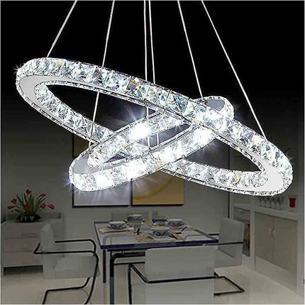 Lampadari a led 40 watt a sospensione in metallo e cristalli in acrilico base con anelli regolabile luce fredda 6500k - enzoled