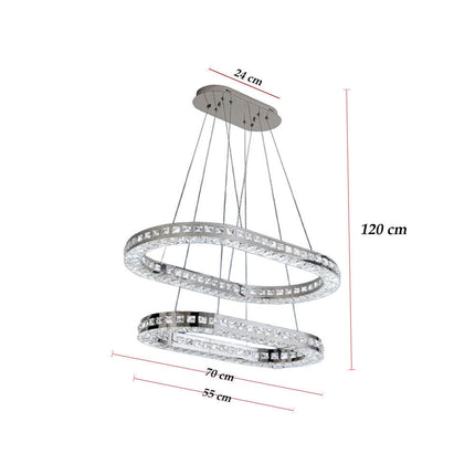 Lampadari a led 40 watt a sospensione in metallo e cristalli in acrilico base con anelli regolabile luce fredda 6500k - enzoled