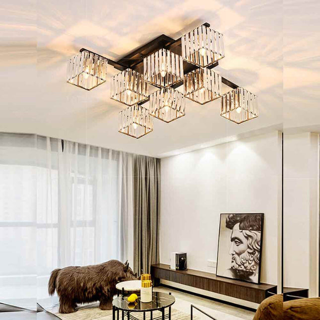 Lampadari da soffitto plafoniera 8 cubi in vetro lampada contemporaneo in metallo nero attacco E27 - enzoled