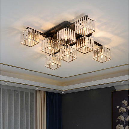 Lampadari da soffitto plafoniera 8 cubi in vetro lampada contemporaneo in metallo nero attacco E27 - enzoled