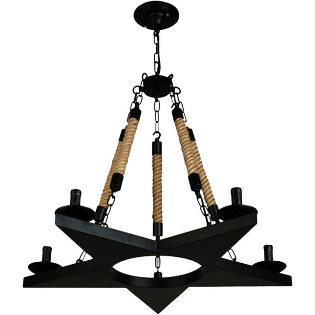 Lampadario a sospensione con corda in canapa vintage forma stella portalampada a candela E14 lampada industriale - enzoled