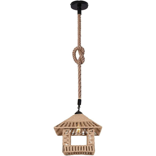 Lampadario a sospensione con paralume a casa in corda di canapa stile vintage retrò lampada attacco E27 - enzoled
