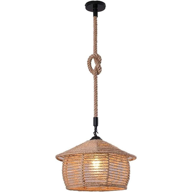 Lampadario a sospensione con paralume a cono in corda di canapa stile vintage retrò lampada attacco E27 - enzoled