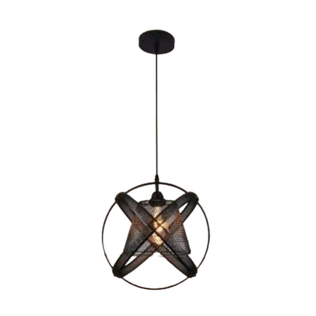 Lampadario a sospensione da soffitto con paralume a tre anelli in metallo traforato design contemporaneo moderno nero attacco E27 - enzoled