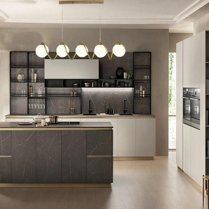 Lampadario a sospensione da soffitto twister con 5 sfere in vetro lampada decorativa oro per soggiorno cucina attacco g9 - enzoled