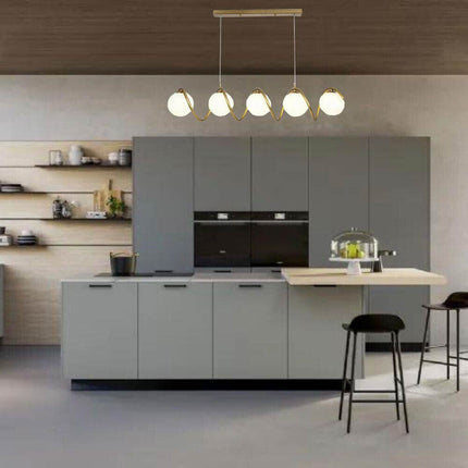 Lampadario a sospensione da soffitto twister con 5 sfere in vetro lampada decorativa oro per soggiorno cucina attacco g9 - enzoled