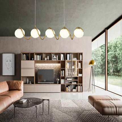 Lampadario a sospensione da soffitto twister con 5 sfere in vetro lampada decorativa oro per soggiorno cucina attacco g9 - enzoled