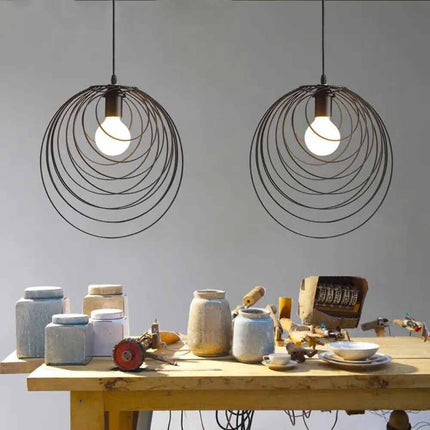 Lampadario a sospensione in metallo nero attacco E27 lampada geometrica da soffitto decorativa Ø 37 cm - enzoled