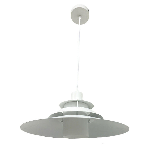 Lampadario a sospensione industriale E27 lampada pendente vintage bianco metallo e vetro cucina - enzoled