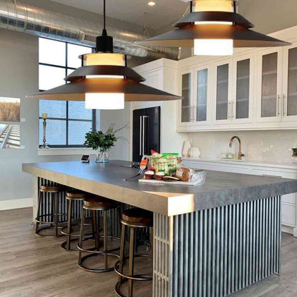 Lampadario a sospensione industriale E27 lampada pendente vintage nero metallo e vetro per interno cucina - enzoled