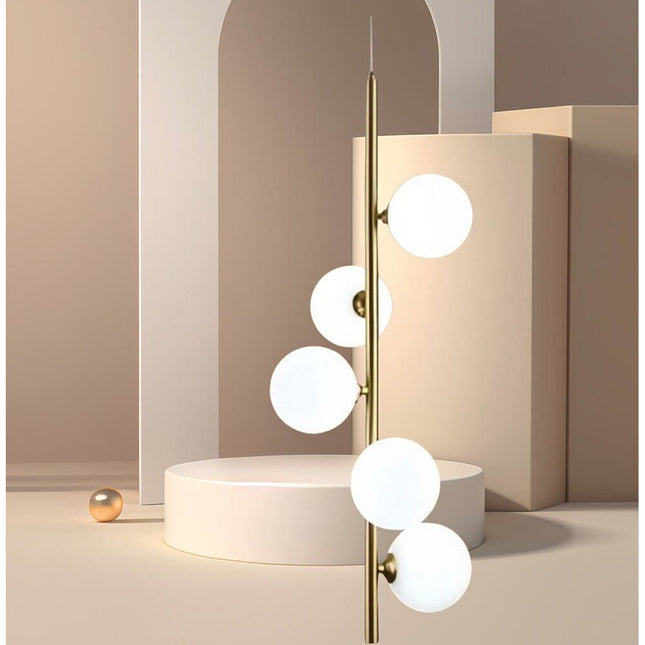 Lampadario a sospensione minimalista bronzo con 5 sfere lampada da soffitto con stelo verticale per soggiorno open space - enzoled