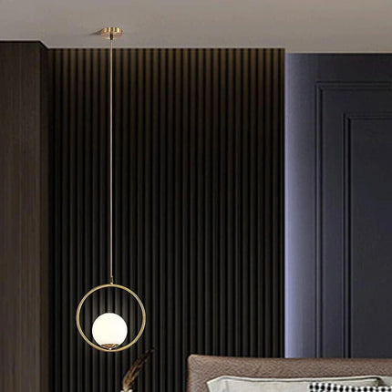 Lampadario a sospensione minimalista lampada per tavolo in metallo bronzo con sfera in vetro per cucina camera da letto G9 - enzoled