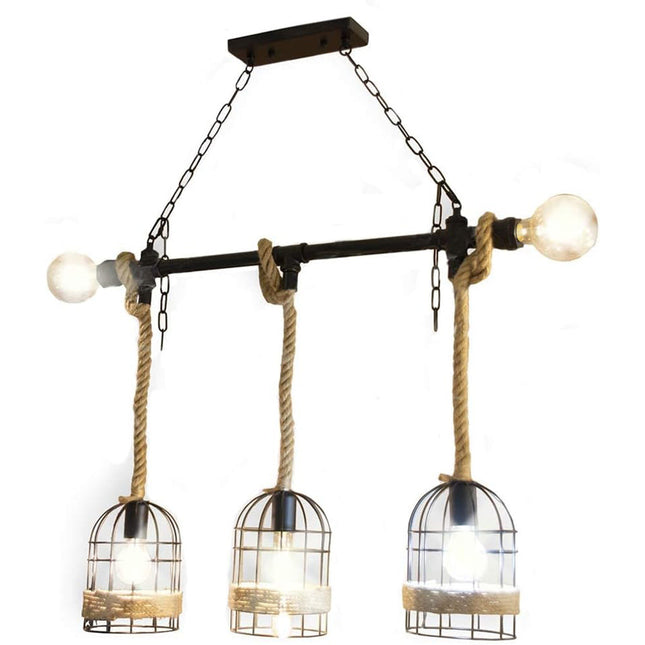 Lampadario a sospensione stile industriale in metallo con corda in canapa lampada retrò attacco E27 - enzoled