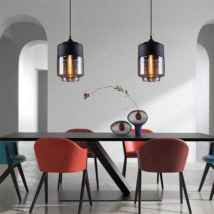 Lampadario a sospensione vintage da soffitto attacco E27 effetto ambrato coppa in vetro e alluminio - enzoled