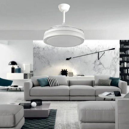 Lampadario da soffitto a led 56 watt con ventilatore da 30 watt tre colorazioni di luce fredda calda naturale elice richiudibile con telecomando - enzoled
