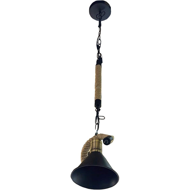 Lampadario da soffitto con corda in canapa vintage retrò con paralume a campana E27 lampada industriale - enzoled