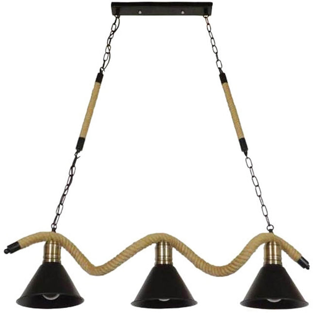 Lampadario da soffitto con corda in canapa vintage retrò lampada con 3 paralumi a campana E27 da soffitto arredamento rustico - enzoled