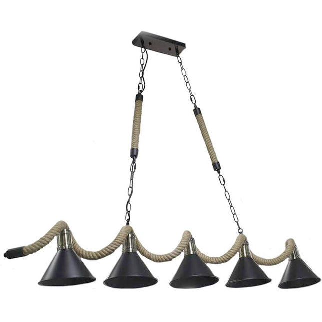 Lampadario da soffitto con corda in canapa vintage retrò lampada con 5 paralumi a campana E27 da soffitto arredamento rustico - enzoled