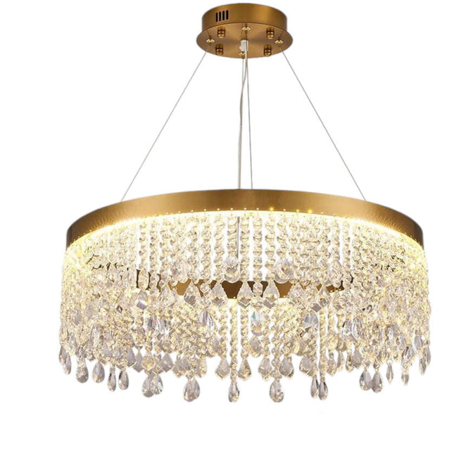 Lampadario led a sospensione rotondo 32 watt con cristalli in acrilico contemporaneo luce bianca fredda 6500k - enzoled