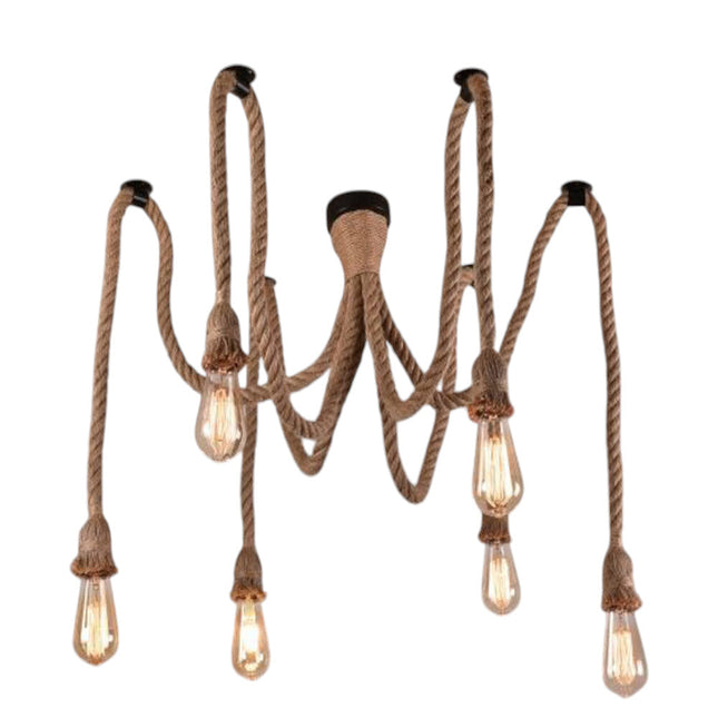Lampadario ragno a sospensione 6 corde portalampada e27 lampada country retro arredamento rustico - enzoled