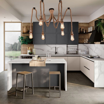 Lampadario ragno a sospensione 6 corde portalampada e27 lampada country retro arredamento rustico - enzoled