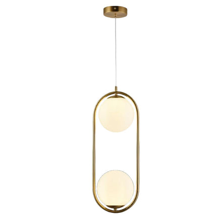 Lampadario sospensione ovale bronzo con due sfere in vetro lampada contemporanea attacco G9 - enzoled