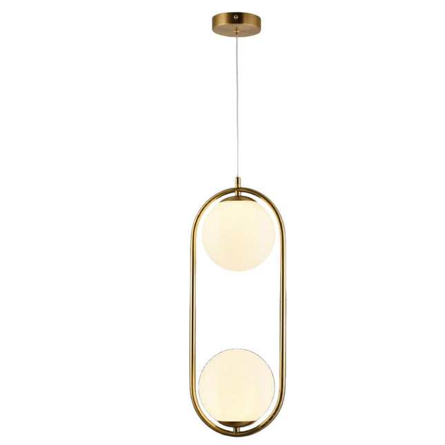 Lampadario sospensione ovale bronzo con due sfere in vetro lampada contemporanea attacco G9 - enzoled