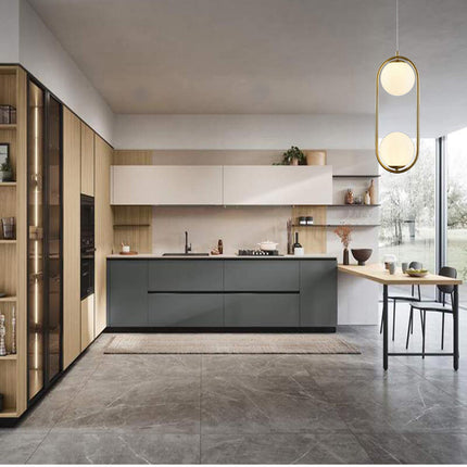 Lampadario sospensione ovale bronzo con due sfere in vetro lampada contemporanea attacco G9 - enzoled
