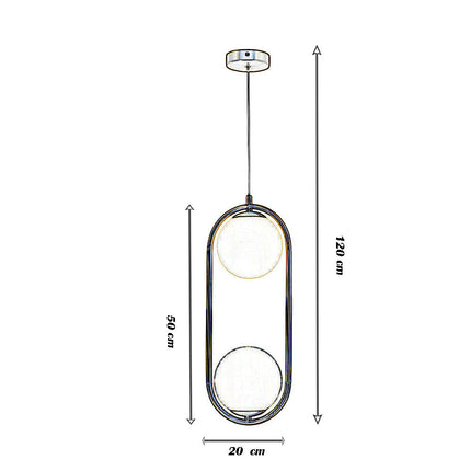 Lampadario sospensione ovale bronzo con due sfere in vetro lampada contemporanea attacco G9 - enzoled
