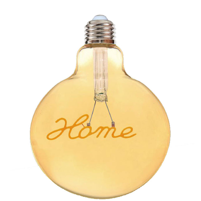 Lampadina ambrata con led a filamento che crea la scritta HOME 4 watt E27 lampada decorativa stile vintage luce calda 2500k - enzoled