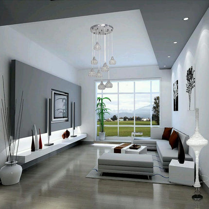 Lampadario da soffitto a sospensione plafoniera 38.5 watt con sfere con cristalli gocce in acrilico portalampada attacco g9 lampada sospesa oro o argento - enzoled