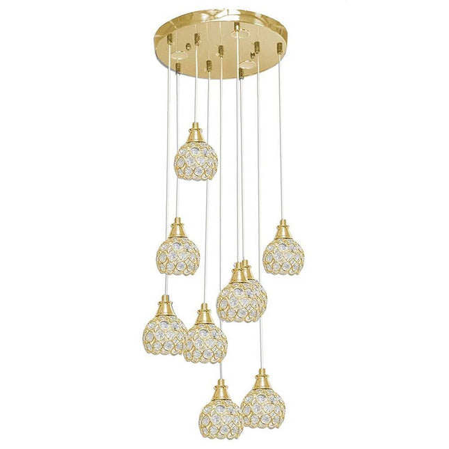 Lampadario da soffitto a sospensione plafoniera 38.5 watt con sfere con cristalli gocce in acrilico portalampada attacco g9 lampada sospesa oro o argento - enzoled
