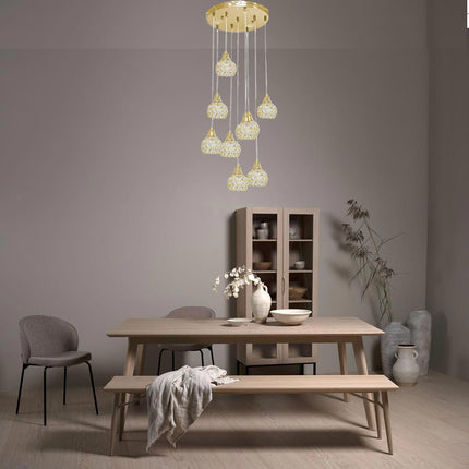 Lampadario da soffitto a sospensione plafoniera 38.5 watt con sfere con cristalli gocce in acrilico portalampada attacco g9 lampada sospesa oro o argento - enzoled