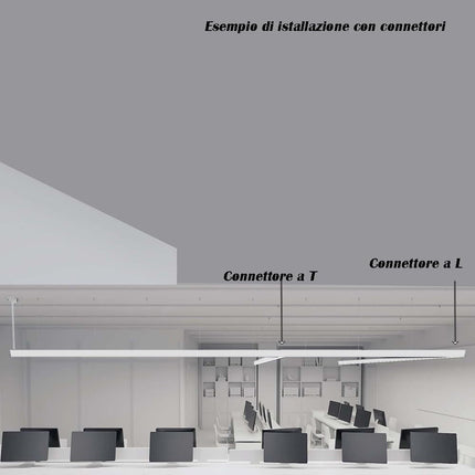 Lampadario lineare a sospensione da soffitto bianco 40 watt connettore di giunzione a T 15 watt o a L 12 watt tecnologia cct - enzoled