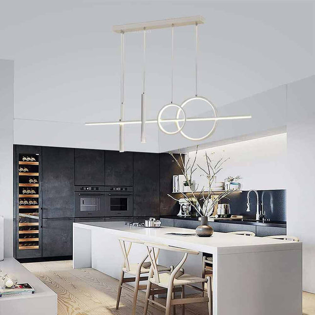 Lampadario a sospensione decorativo con anelli e punto luce di forma cilindrica bianca a luce fredda 6500k naturale 4000k calda 3000k - enzoled