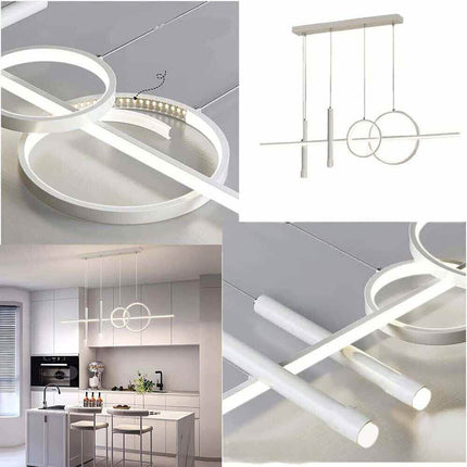 Lampadario a sospensione decorativo con anelli e punto luce di forma cilindrica bianca a luce fredda 6500k naturale 4000k calda 3000k - enzoled