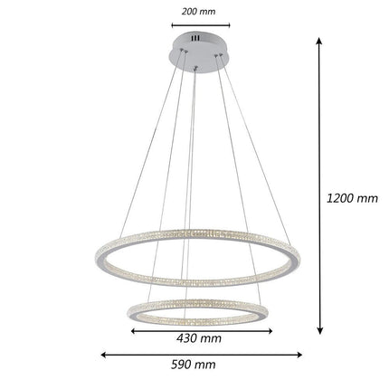 Lampadario Led 51 watt lampada a sospensione bianca 2 anelli con cristalli in acrilico luce fredda 6500k calda 3000k naturale 4000k - enzoled
