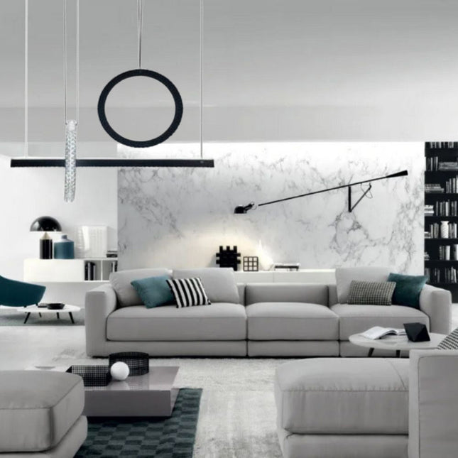 Lampadario led nero a sospensione 80 watt con cristalli in acrilico contemporaneo luce bianca fredda 6500k o naturale 4000k - enzoled