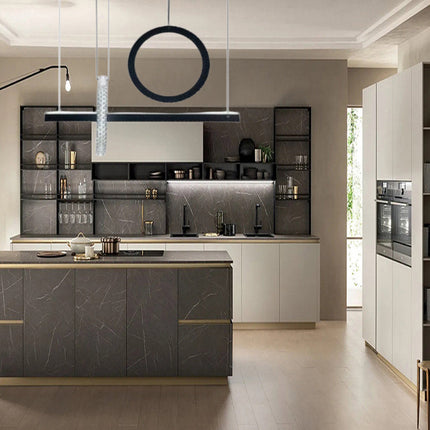 Lampadario led nero a sospensione 80 watt con cristalli in acrilico contemporaneo luce bianca fredda 6500k o naturale 4000k - enzoled