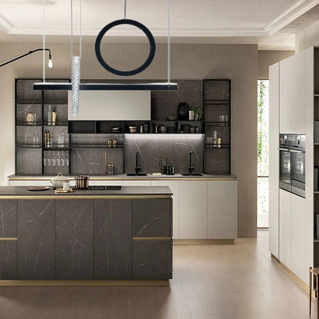 Lampadario led nero a sospensione 80 watt con cristalli in acrilico contemporaneo luce bianca fredda 6500k o naturale 4000k - enzoled