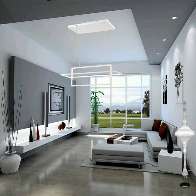 Lampadario led sospensione geometrico 56 watt 2 rettangoli moderno lampada da soffitto 4480Lm luce bianca fredda 6500K calda 3000K naturale 4000k - enzoled