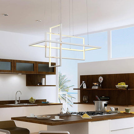 Lampadario led sospensione geometrico 76 watt 3 rettangoli moderno lampada da soffitto 6080Lm luce bianca fredda 6500K calda 3000K naturale 4000k - enzoled