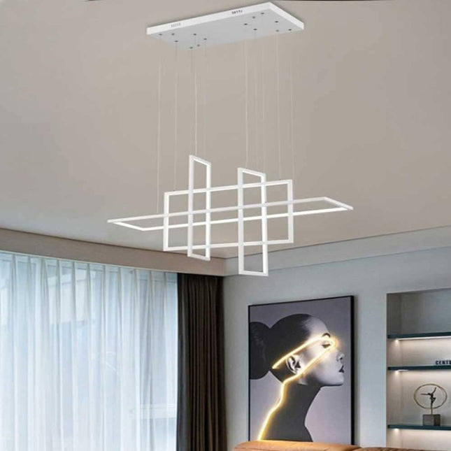 Lampadario led sospensione geometrico 98 watt 4 rettangoli moderno lampada da soffitto 7840Lm luce bianca fredda 6500K calda 3000K naturale 4000k - enzoled